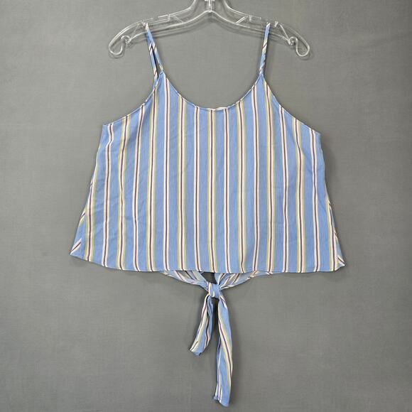 Lush Blue Tank Top Preppy Stripe Tie Waist Spaghetti Straps Womens Size XL Shirt - Picture 3 of 6